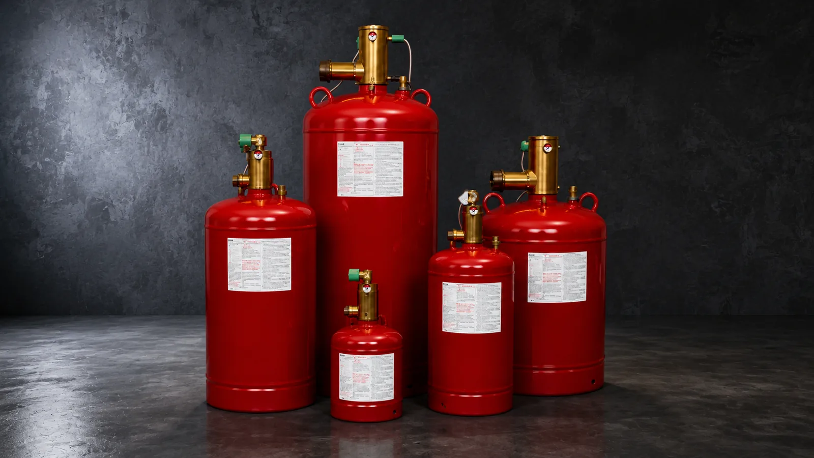 Clean agent suppression cylinder bank installed in a plant equipment room