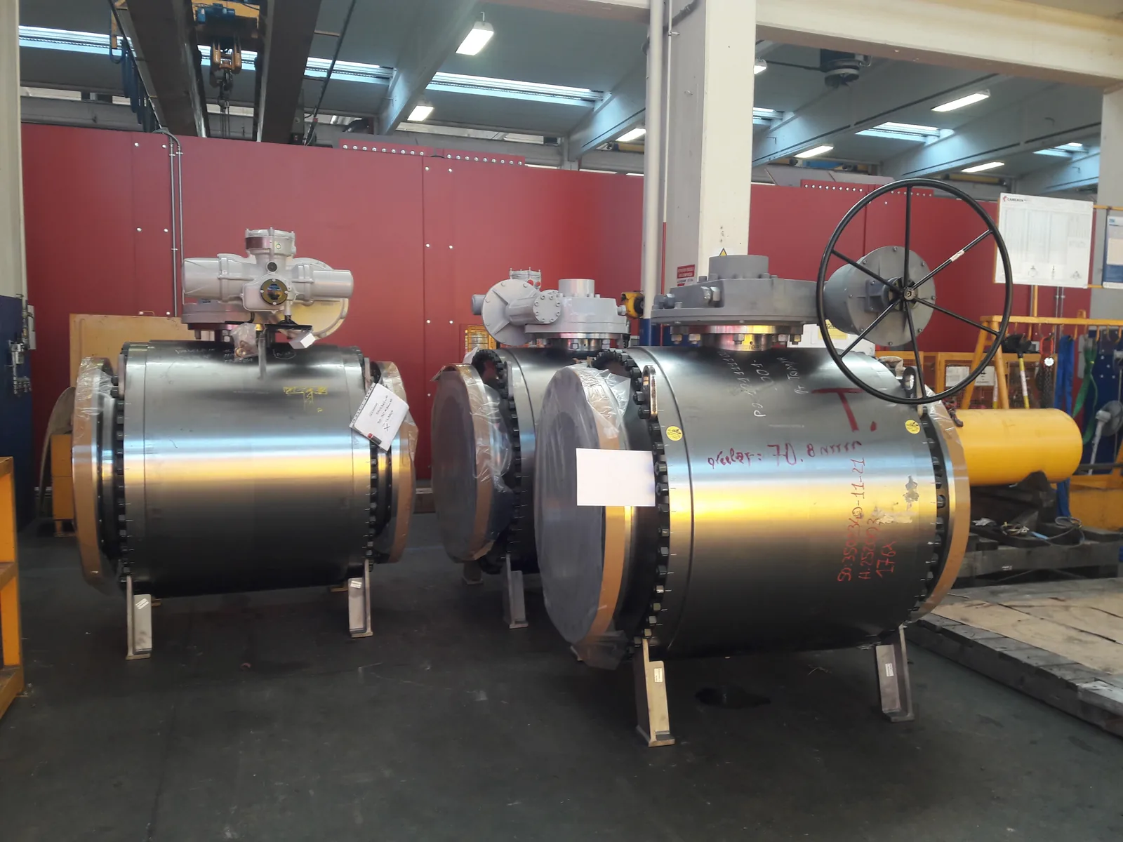Trunnion mounted actuated valves prepared for despatch at the TMK workshop