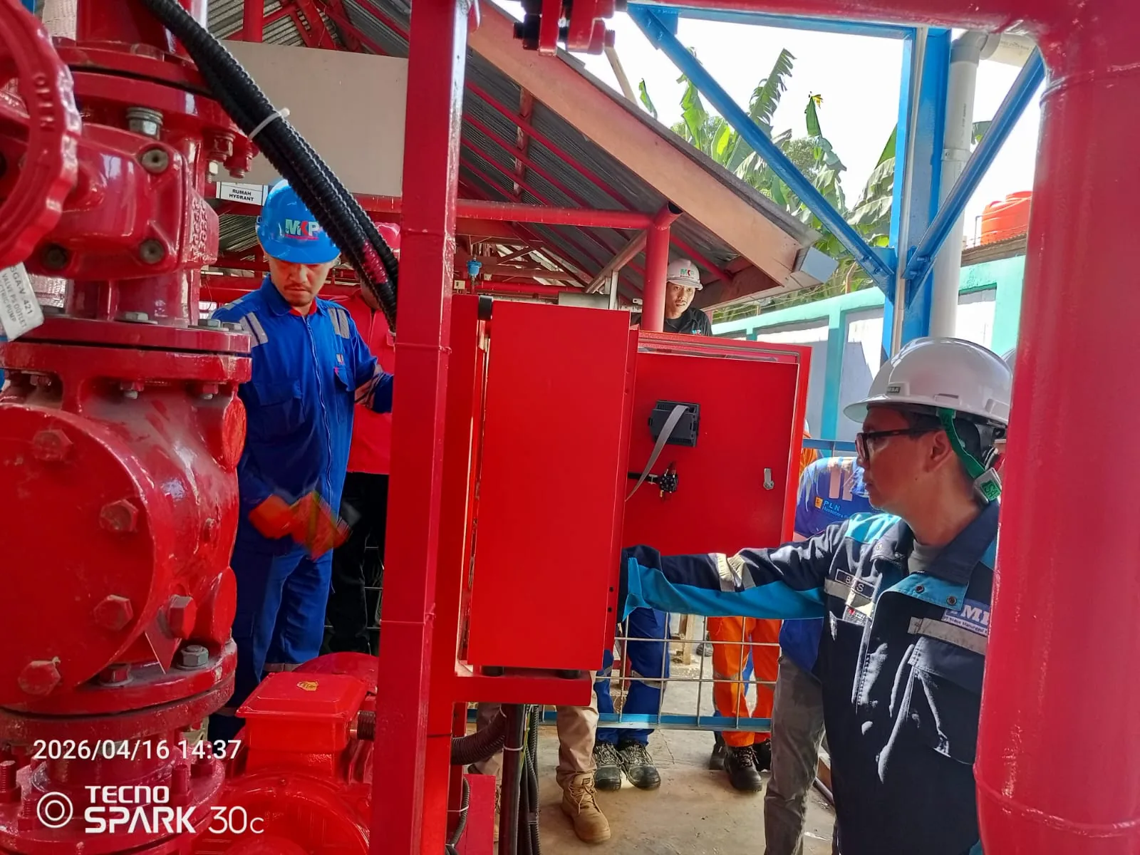 TMK technicians commissioning the fire fighting system at the relocated PLTG Maleo #3, Kolaka